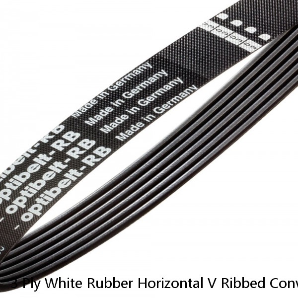 3 Ply White Rubber Horizontal V Ribbed Conveyor Belt 7Ft X 38-1/8" 0.155" Thick